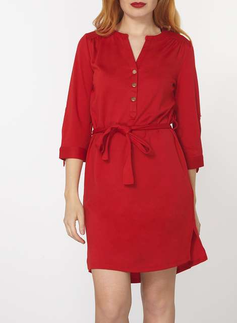 Red ponte shirt dress